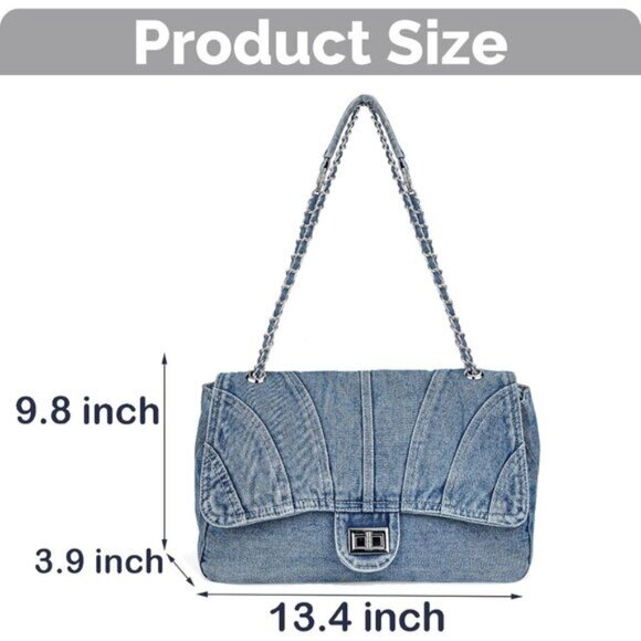 Denim Purse Trendy Jean Purses for Women Large Denim Crossbody Bag Light Blue Sh - Picture 2 of 7